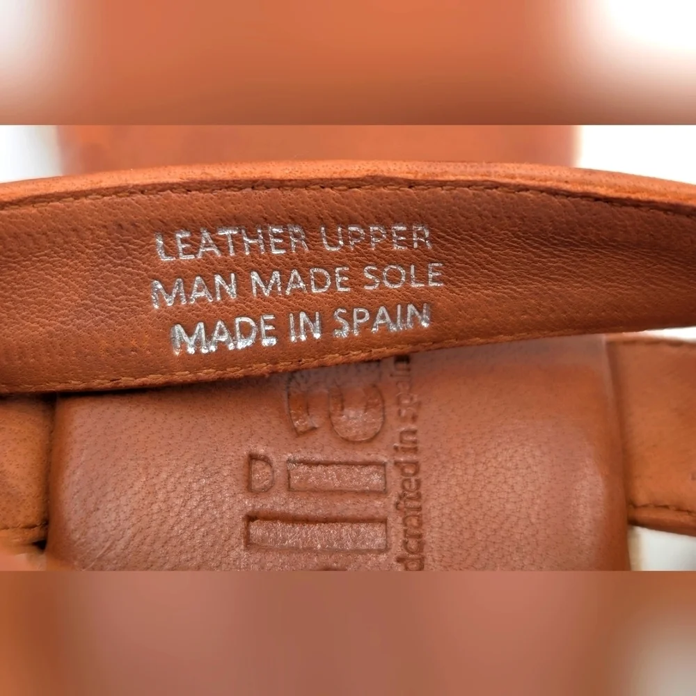 NEW Jutelia Made In Spain Brown Leather Espadrilles Raffia Braided Wedge Sz 7.5
